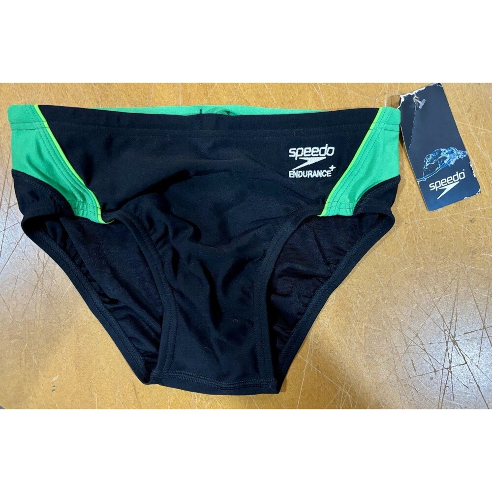 Speedo Youth Endurance Swim Bottom Brief Sz 28 Green Black NEW w/Tags
